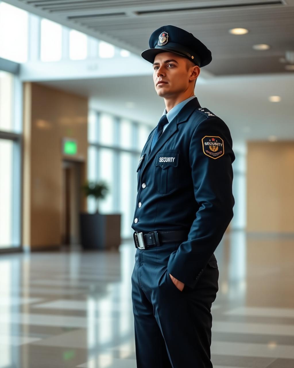 Professional THS Secure security guard in uniform at a corporate lobby