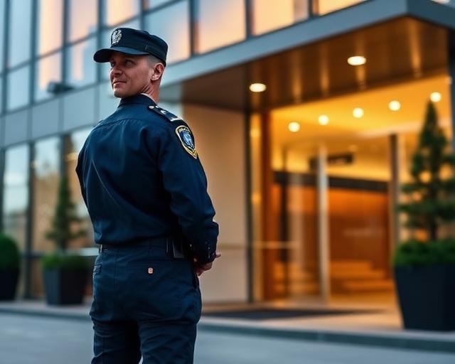 Uniformed security guard on patrol